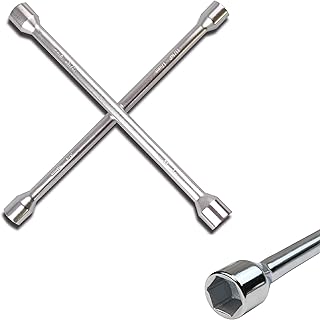 PS 14" Universal Lug Wrench 4 Way Cross Heavy Duty Matte Nut Classic Cross SAE & Metric 6 Point Socket Durable Stable Performance Tire Auto Care Car Tires Removal Easy Use