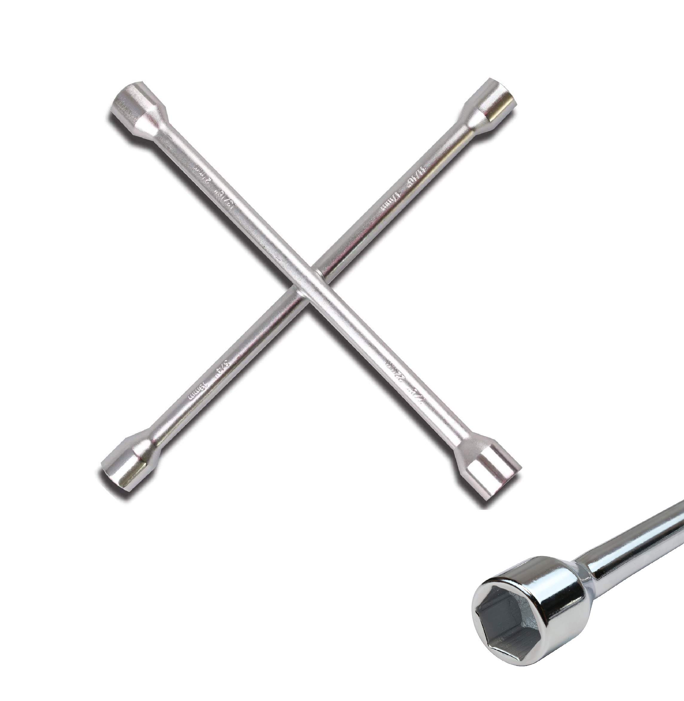 PS14" Universal Lug Wrench 4 Way Cross Heavy Duty Matte Nut Classic Cross SAE & Metric 6 Point Socket Durable Stable Performance Tire Auto Care Car Tires Removal Easy Use