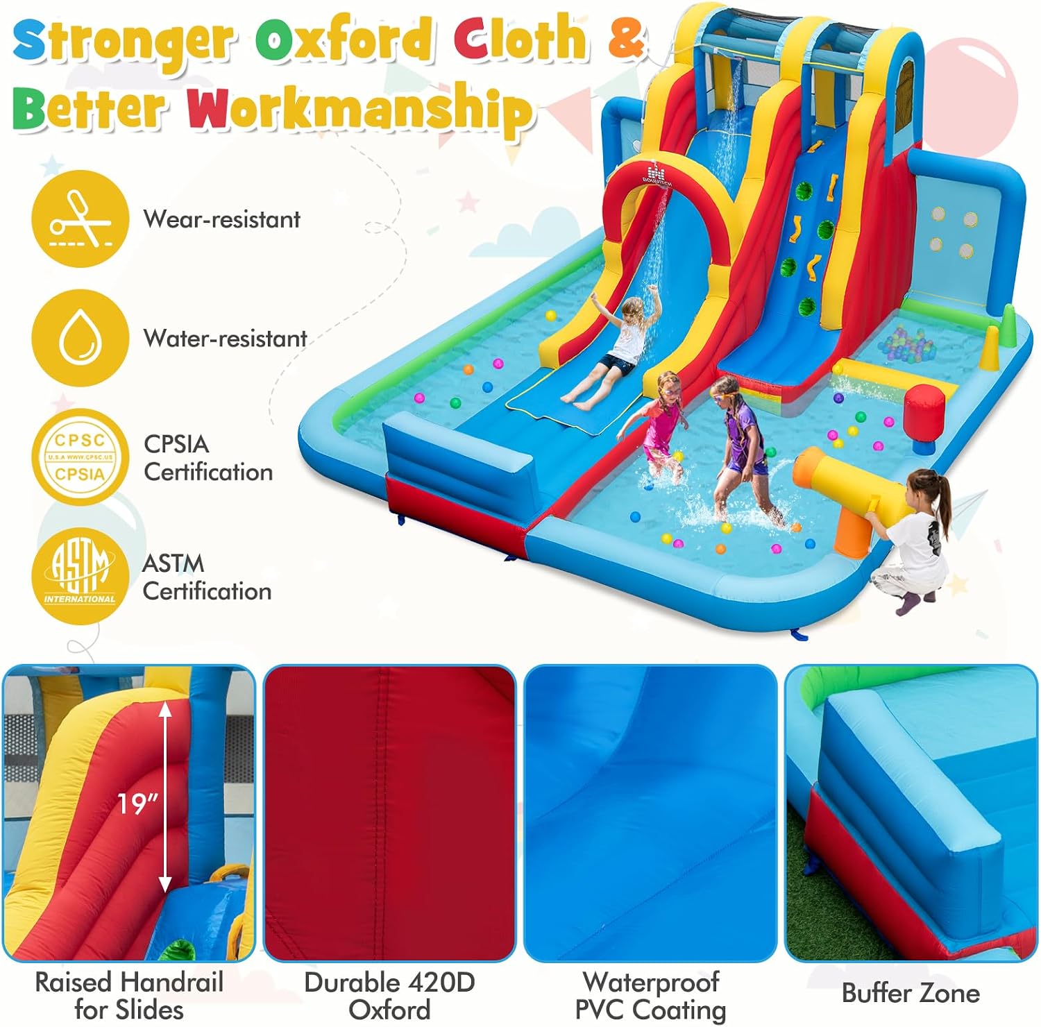 BOUNTECH Inflatable Water Slide, 14 x13FT Kids Mega Waterslide Park w/Super Long Slide for Racing Fun, Ball Pit & Ring-toss, Splash Pool, Blow up Water Slides for Big Kids Outdoor Backyard Party Gifts