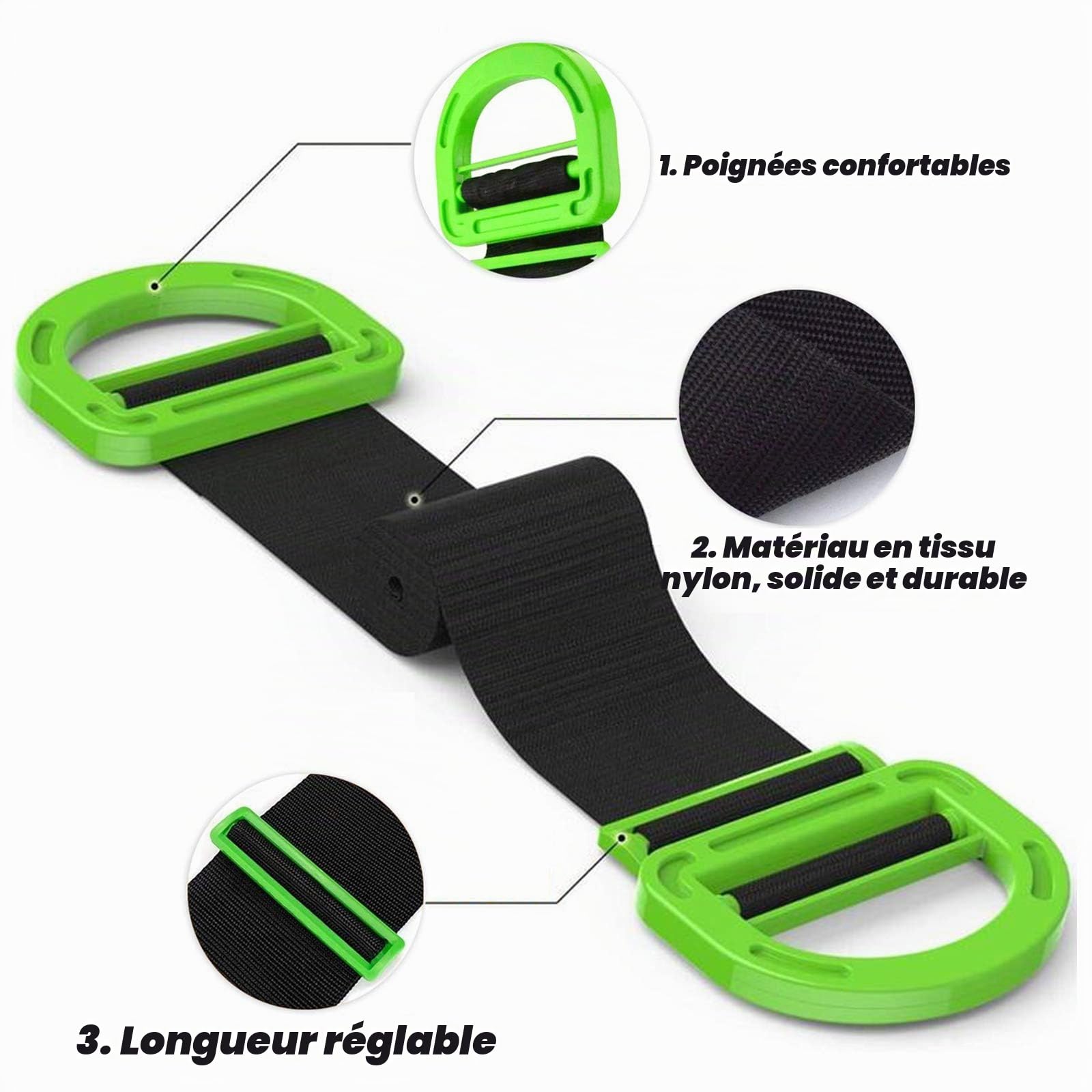 Sangle Demenagement, Lot de 2 Sangle de Levage pour Meubles Boîtes Matelas Construction, Sangles de Manutention avec 2 Paires de Gants, Sangles de Transport pour Déménagement