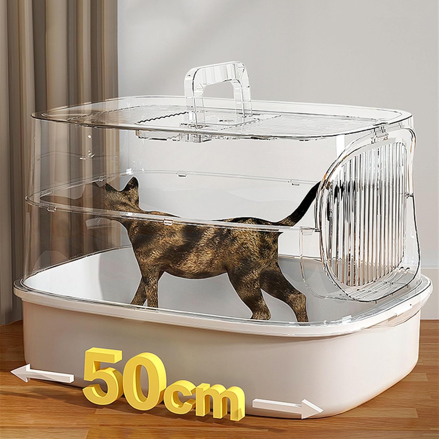 Litterbox Plastic Litter Box, Plastic Litter Box with Lid, High Side Cat Litter Box for Big Cats and Kittens, Large Litter Box with Scoop Cat Litter Tray(Gris)