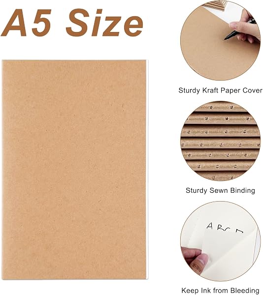 Lot de 10 Carnet de Notes, Kraft Couverture Cahier, Notebook A5 de Brouillon School, Petit Bloc Note, Cahiers, Calepin Feuille Blanche, Blocs-Notes D'Écriture Vierge, pour École, Bureau - 3