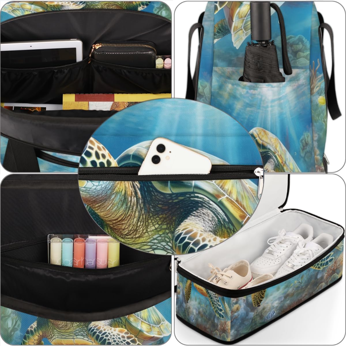 QsirBC Turtles Amusing Pattern Gym Bag for Women Duffle Tote with Shoes Compartment Men Weekender Duffel for Dance Travel Sports Swimming Overnight