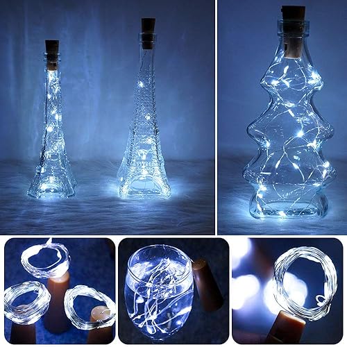 Miniatura 7 de Guirnalda de luces para botella de vino con corcho, paquete de 18 unidades, 20 LED, 6.6 ft, funciona con pilas, mini alambre de cobre plateado,