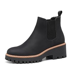 DECARSDZ Womens Chunky Platform Chelsea Boot With Elastic Low Wedge Heel Slip On For Fall Work Suede Leather