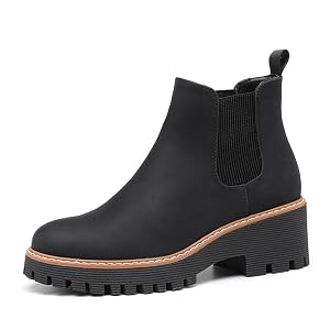 DECARSDZ Womens Chunky Platform Chelsea Boot With Elastic Low Wedge Heel Slip On For Fall Work Suede Leather
