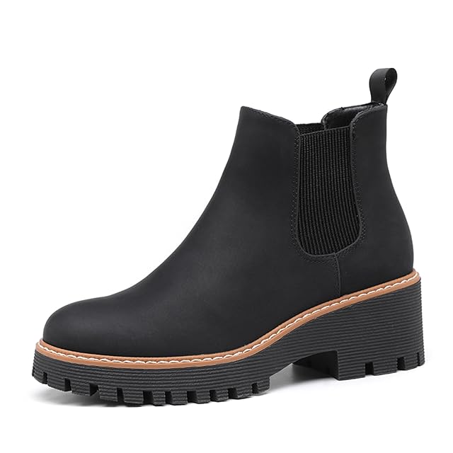 DECARSDZ Womens Chunky Platform Chelsea Boot With Elastic Low Wedge Heel Slip On For Fall Work Suede Leather