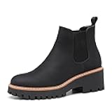 DECARSDZ Womens Chunky Platform Chelsea Boot With Elastic Low Wedge Heel Slip On For Fall Work Suede Leather Classic Style Ankle Boots Women