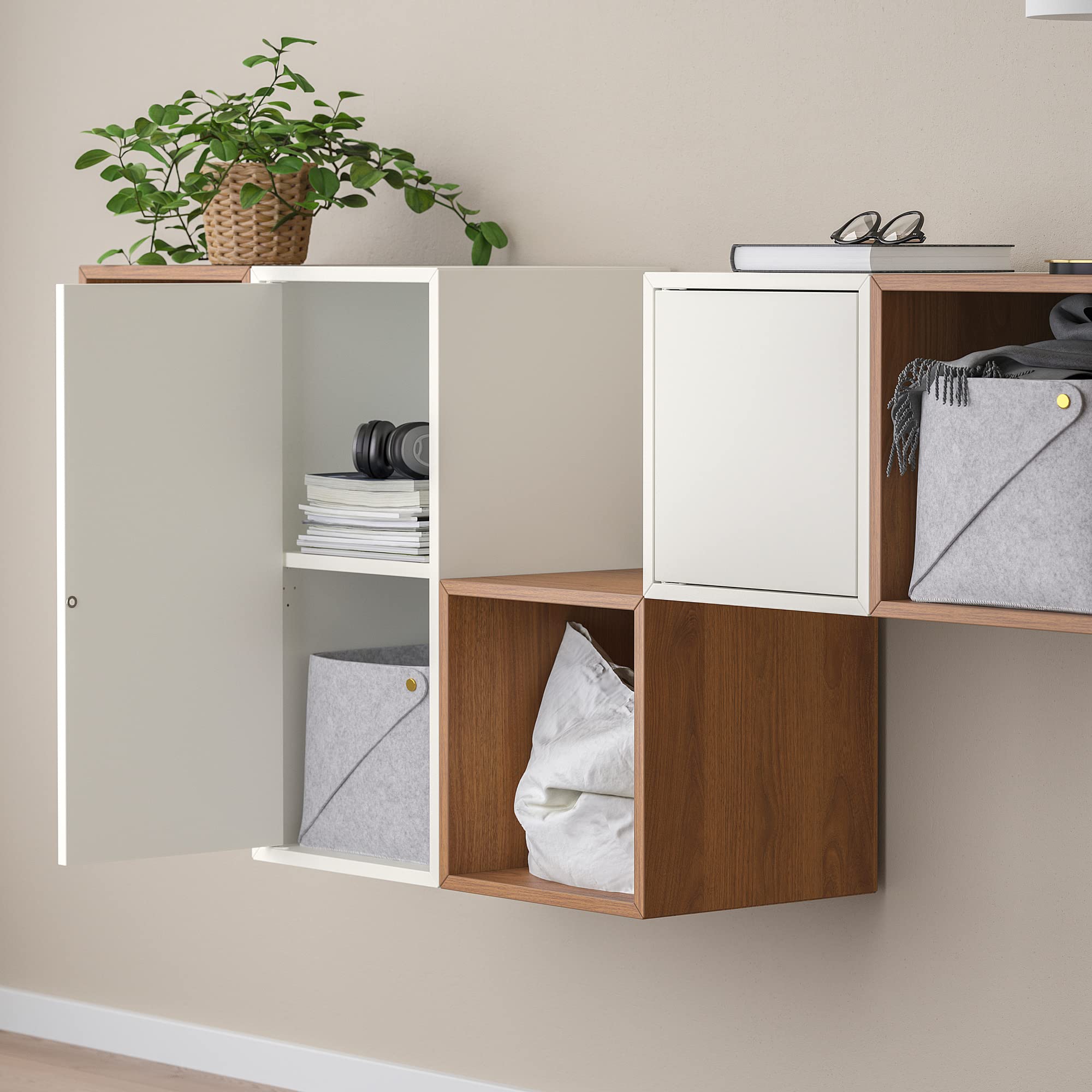 IKEA EKET Wandschrank Kombination 175 x 35 x 70 cm Weiß Nussbaum Effekt Küche, Haushalt & Wohnen