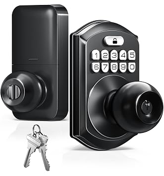 TEEHO TE003 Keyless Entry Keypad Door Lock with Handle, Electronic Digital Smart Locks for Front Door, Smart Door Knob with Code for Bedroom, Auto Lock, Passage Mode, Easy to Install, Matte Black