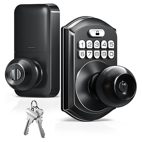 TEEHO TE003 Keyless Entry Keypad Door Lock with Handle, Electronic Digital Smart Locks for Front Door, Smart Door Knob with Code for Bedroom, Auto Lock, Passage Mode, Easy to Install, Matte Black
