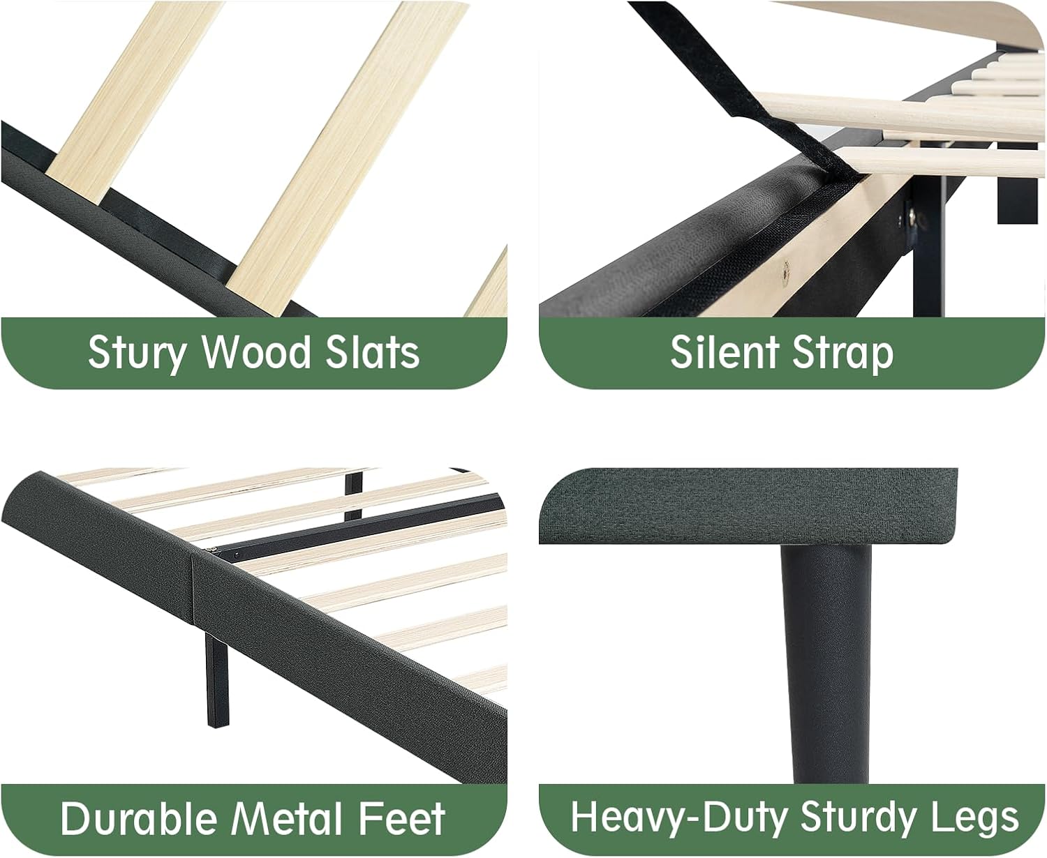 Queen Size Upholstered Bed Frame, Queen Platform Bed Frames Gray Bedframe with Linen Headboard, Wooden Slats Support, No Box Spring Needed, Easy Assembly