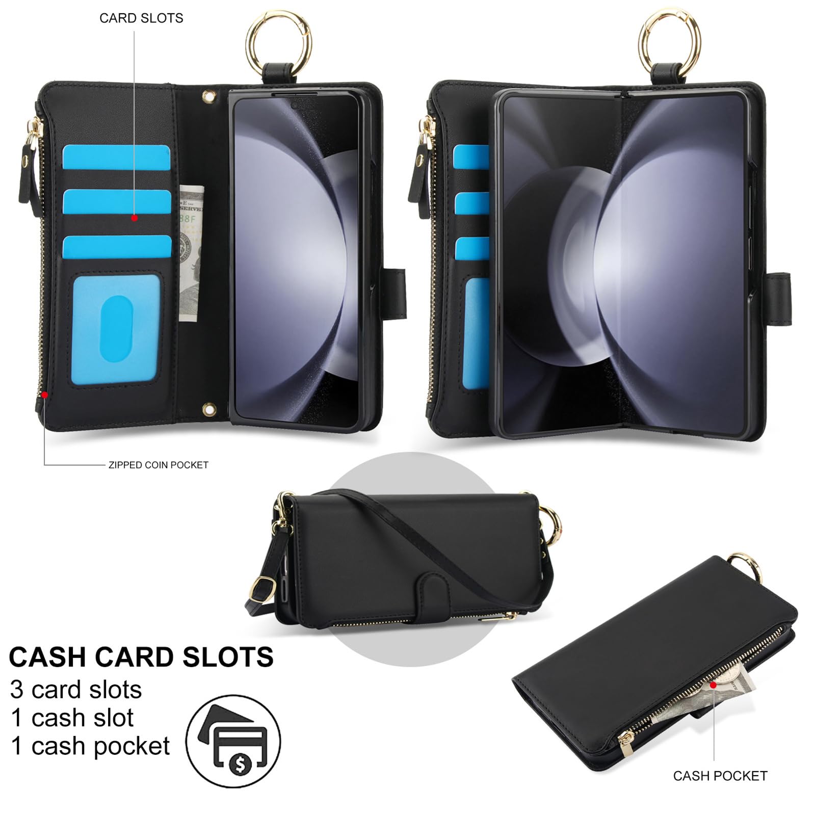 Custodia In Pelle For Samsung Galaxy Z Fold 8 Ultra, Portafoglio A Tracolla Slot For Schede Flip Stand Funzione Cover Passante For Cordino Tracolla Lunga Protezione Anticaduta Shell(Orange)
