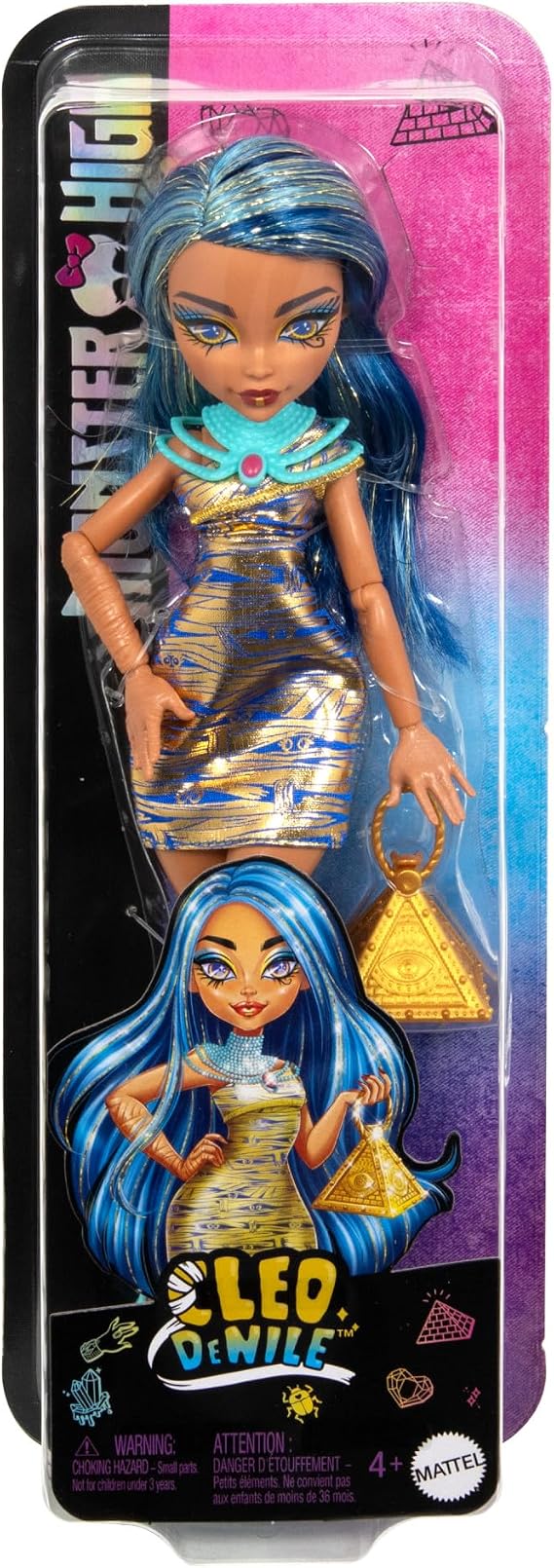 Monster High Articulated Cleo Doll with Gold Dress and Accessories for Ages 4+