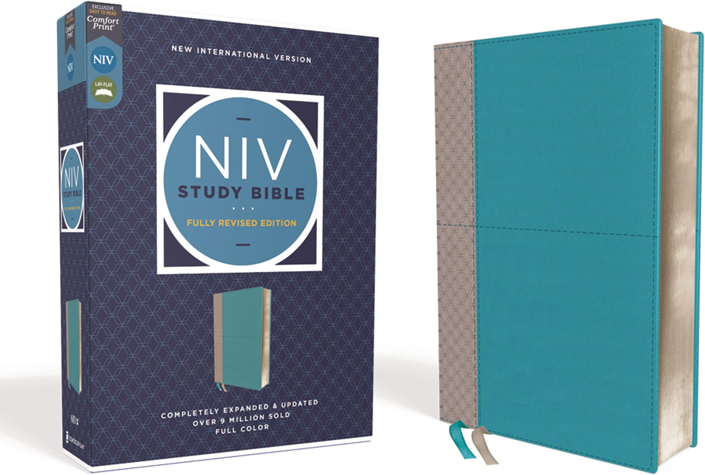 NIV Study Bible, Fully Revised Edition (Study Deeply. Believe Wholeheartedly.), Leathersoft, Teal/Gray, Red Letter, Comfort Print