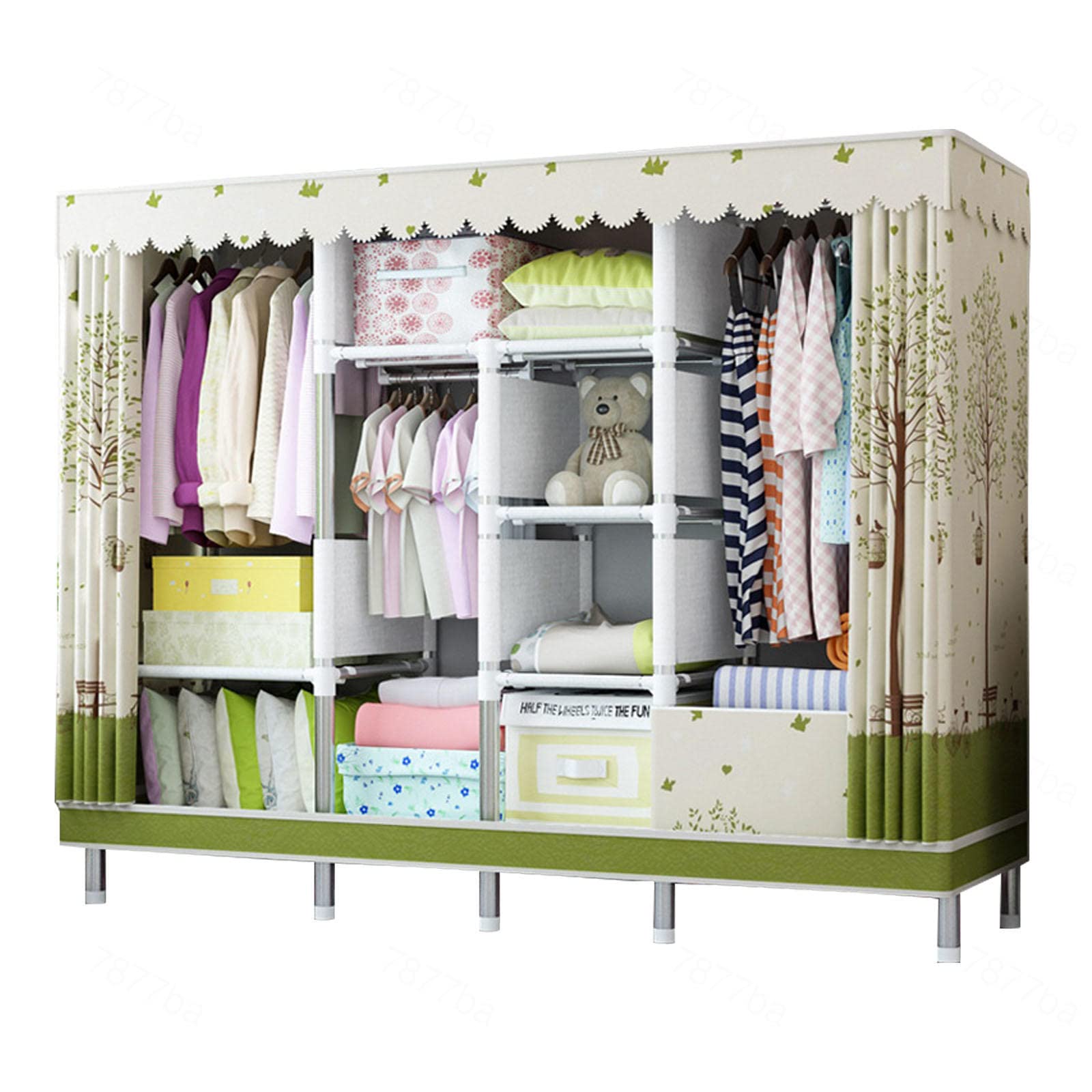 Armoire-penderie portative tissu grand placard vêtements avec étagères et penderie