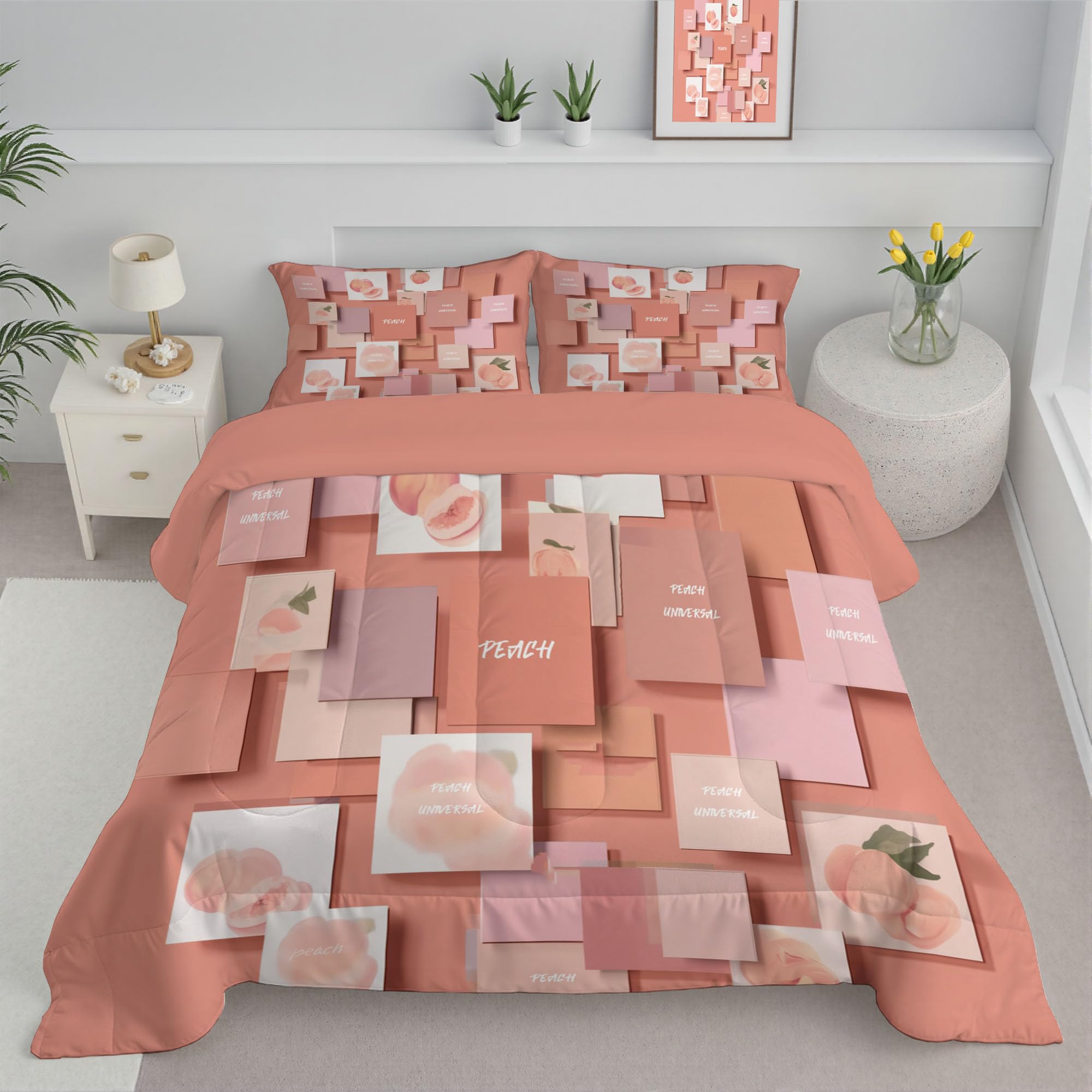 Couette sans housse 4 saisons 140x200 rose blush avec taies d'oreiller 65x65