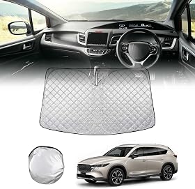 マツダ CX-8 KG型 2017年12月~2024年 専用フロントサンシェード 車専用設計 六層構造 車用サンシェード 遮光率 99%&amp;UVカット 日焼け防止 劣化防止 アルミ箔層断熱 フロントガラス 日よけ 折り畳み式 駐車中の日射を緩和し 仮眠 プライバシー保護 防犯対策 簡単に取り付け カー用品 収納袋付き(CX-8 KG型)