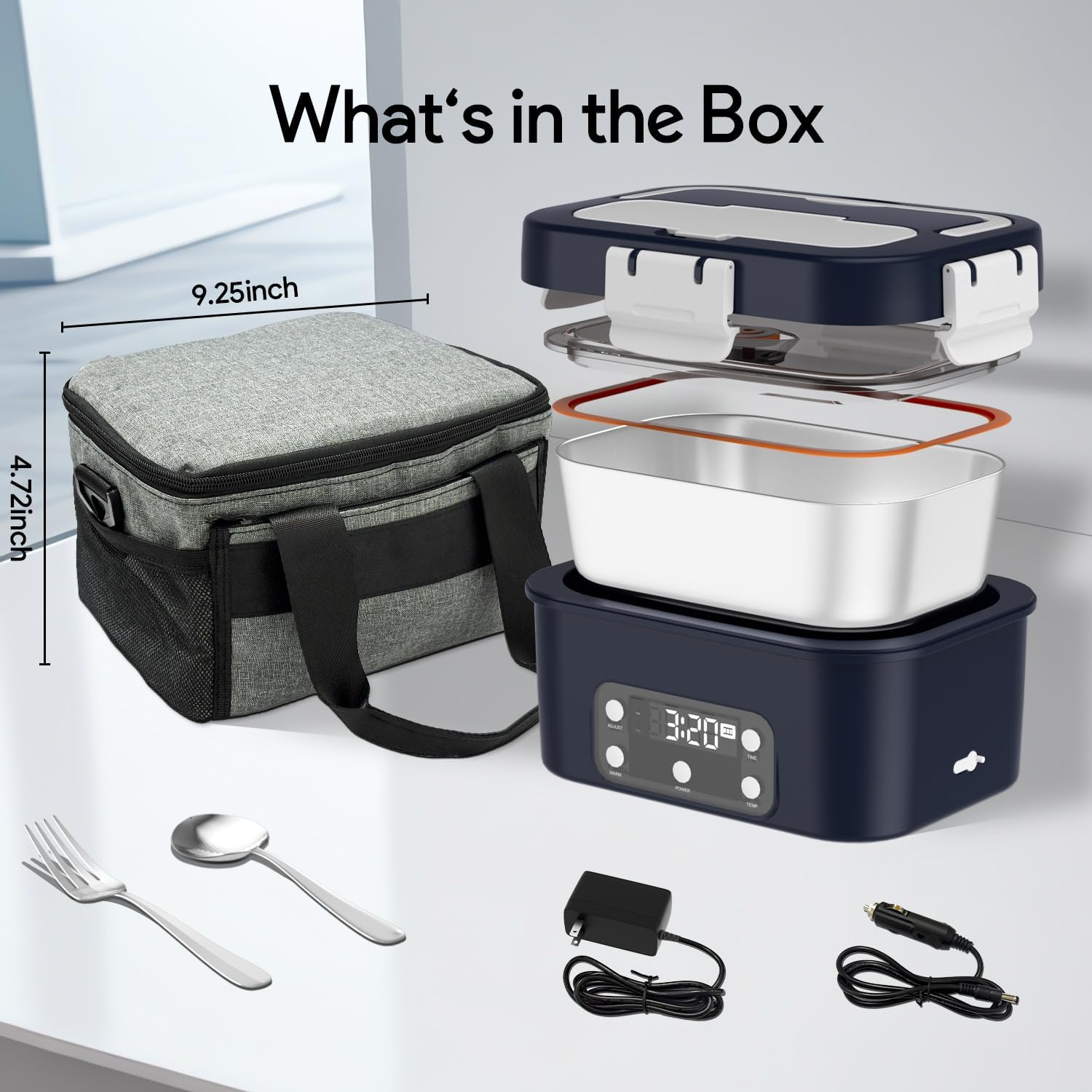 Cordless Electric Lunch Box, 6.75 Cup Automatic Food Warmer (212°F), Rechargeable Portable Heated Meal Container for Office, Travel, Outdoor（deep blue）