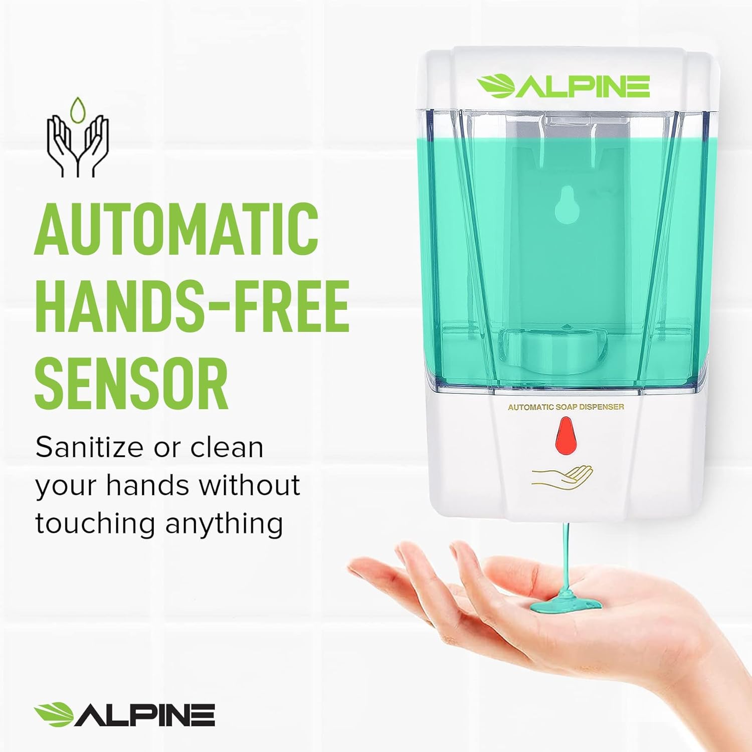 Alpine Industries Alpine Industries Automatic Transparent Gel Hand Sanitizer 700 Ml, Commercial Heavy Duty, White