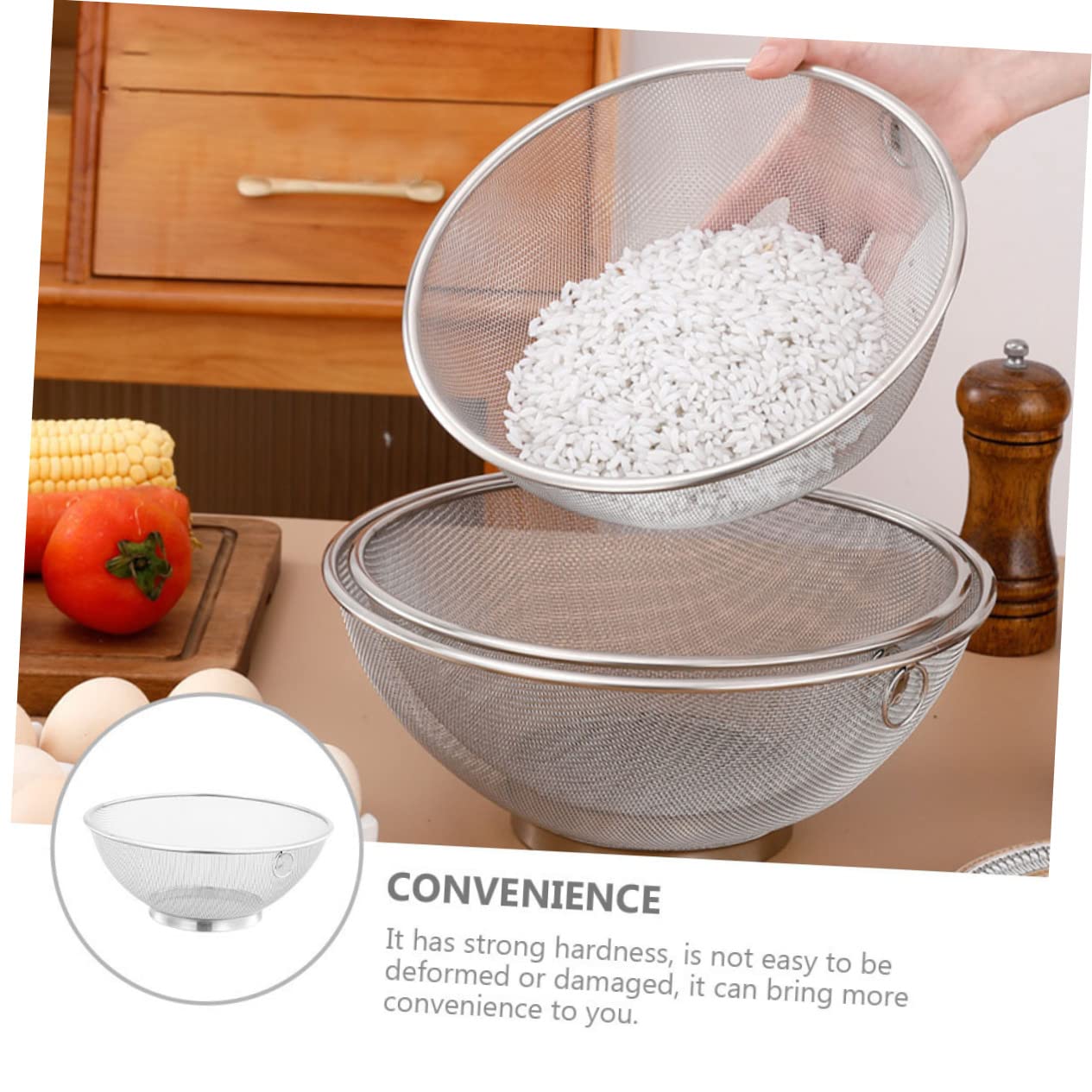 OUNONA 2piezas Colador De Cocina De Acero Inoxidable Diseño De Malla Fina Escurridor Para Verduras y Arroz Resistente y Duradero Fácil De Limpiar y Usar Casa o Camping