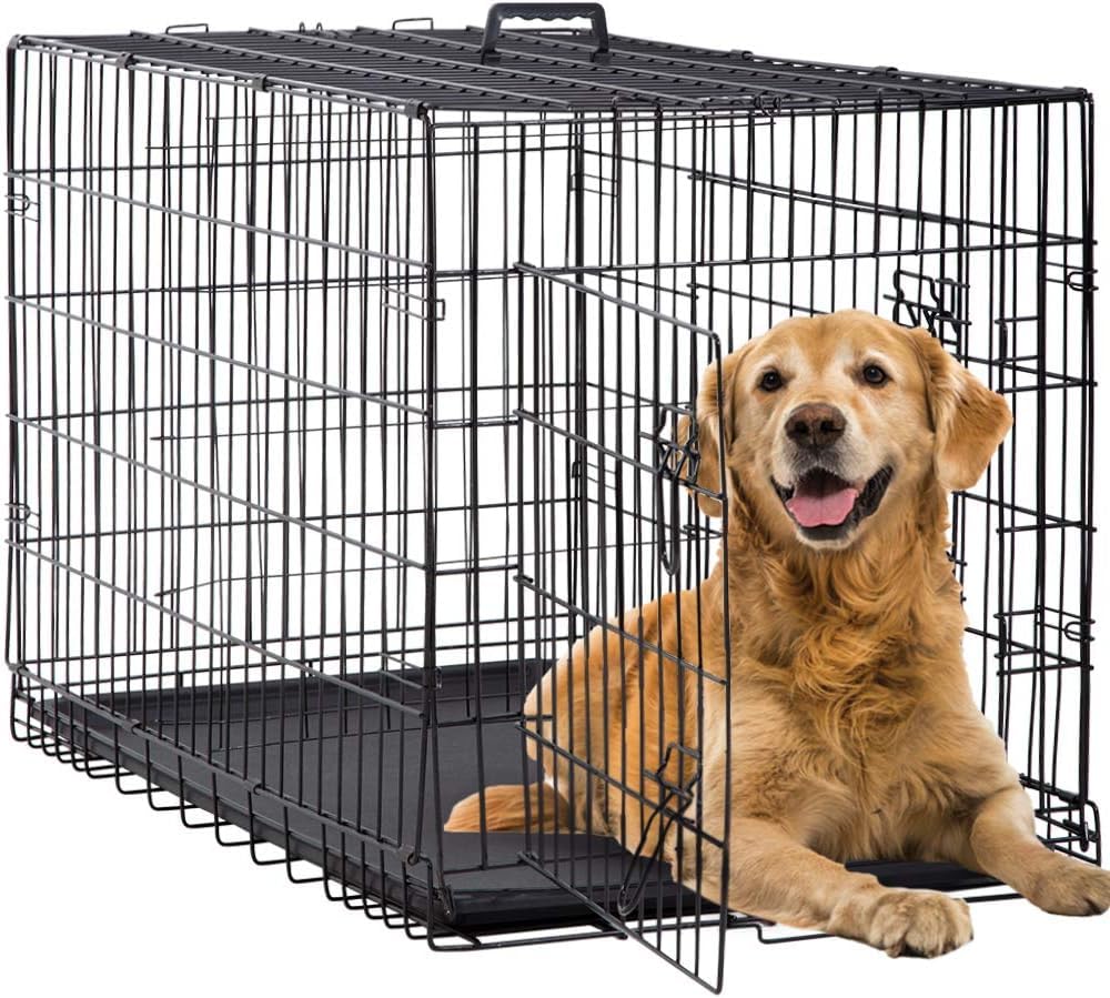 Folding Dog Cage with 2 Doors, Removable Tray, 122 x 75 x 81 cm, Dog Carrier, Rabbit, Puppy and Pets, Metal, Black — image 1
