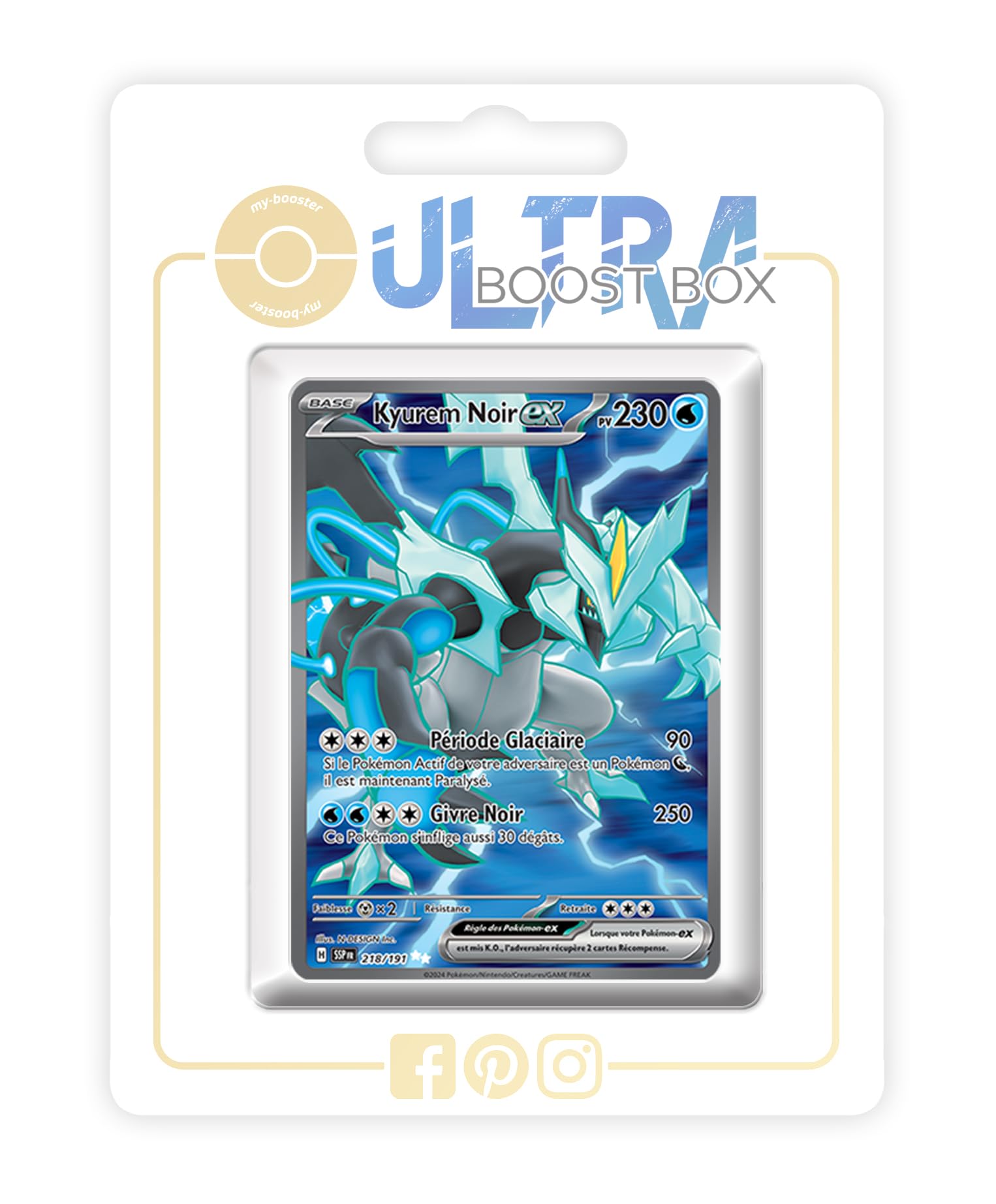 218 191 pokemon card Kyurem Noir ex 218/191 Full Art Secrète - Ultraboost X Écarlate et Violet 8  Étincelles Déferlantes