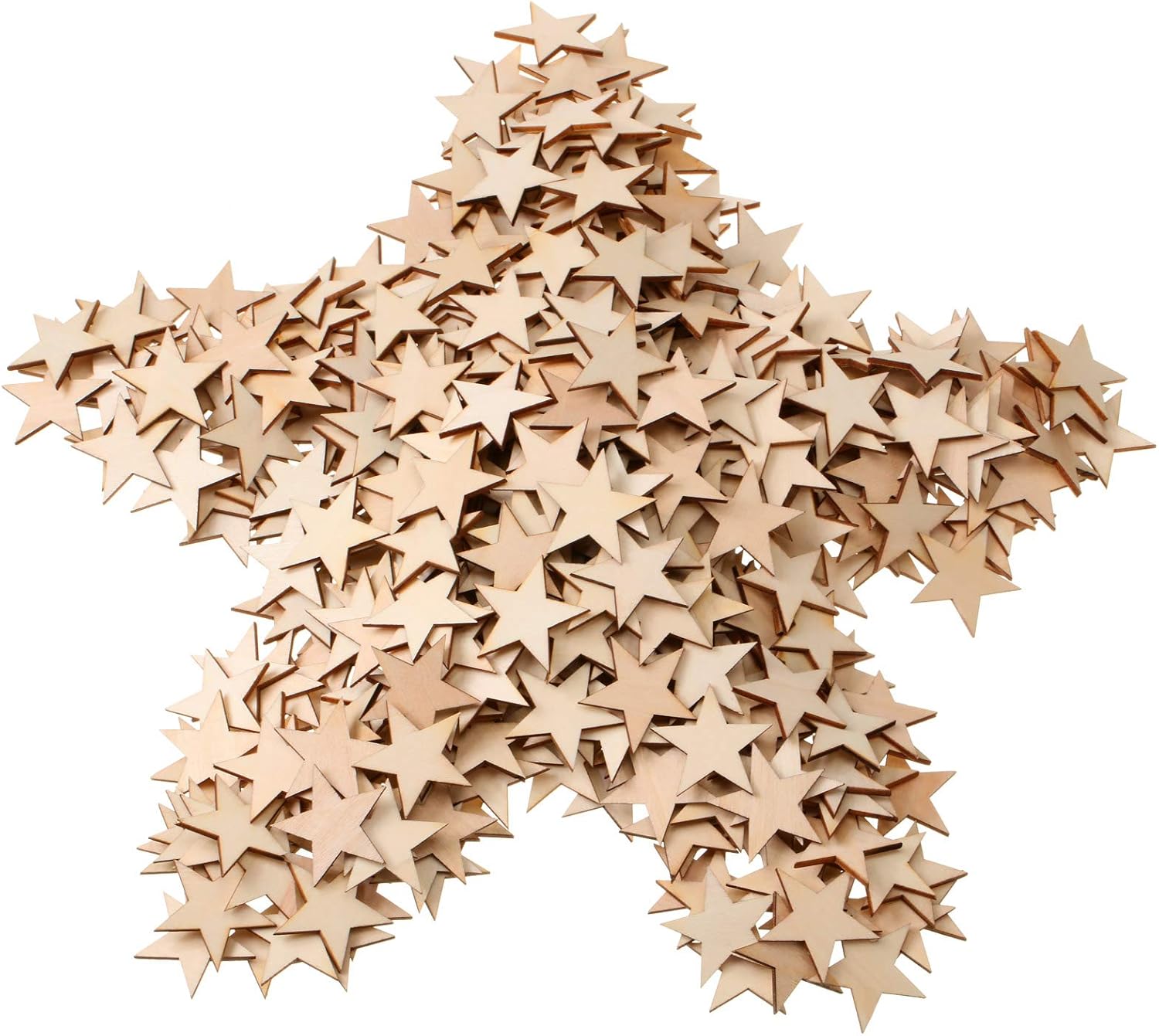 Gejoy 500 Pcs Wooden Stars Unfinished Stars Pieces Blank Wooden Cutouts Ornaments for Craft Memorial Day Independence 4th of July Patriotic Project and Decoration(1.5 Inch)