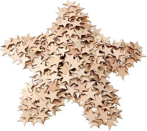 Miniatura 10 de 500 piezas de madera sin terminar en forma de estrella, piezas de madera en blanco, adornos de madera para el Día de los Caídos, Independencia, 4 de