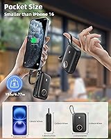 Vista 2 de Power Bank Fast Charging, Small 22.5W 10000mAh USBC Portable Charger with Built-in USB-C Cable, Mini Battery Pack Essentials, 2 USB C and 1 A, for