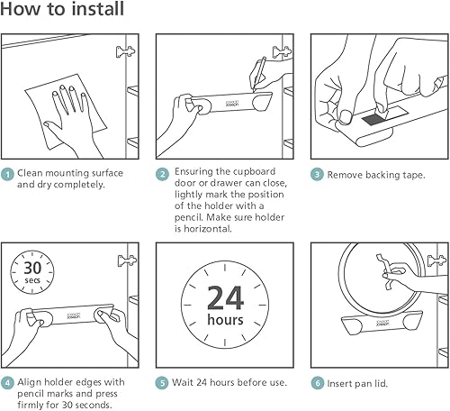 Miniatura 6 de Joseph Joseph Duo - Juego de 3 soportes para tapas de olla y sartén, organizador de almacenamiento autoadhesivo para montaje en pared, apto para