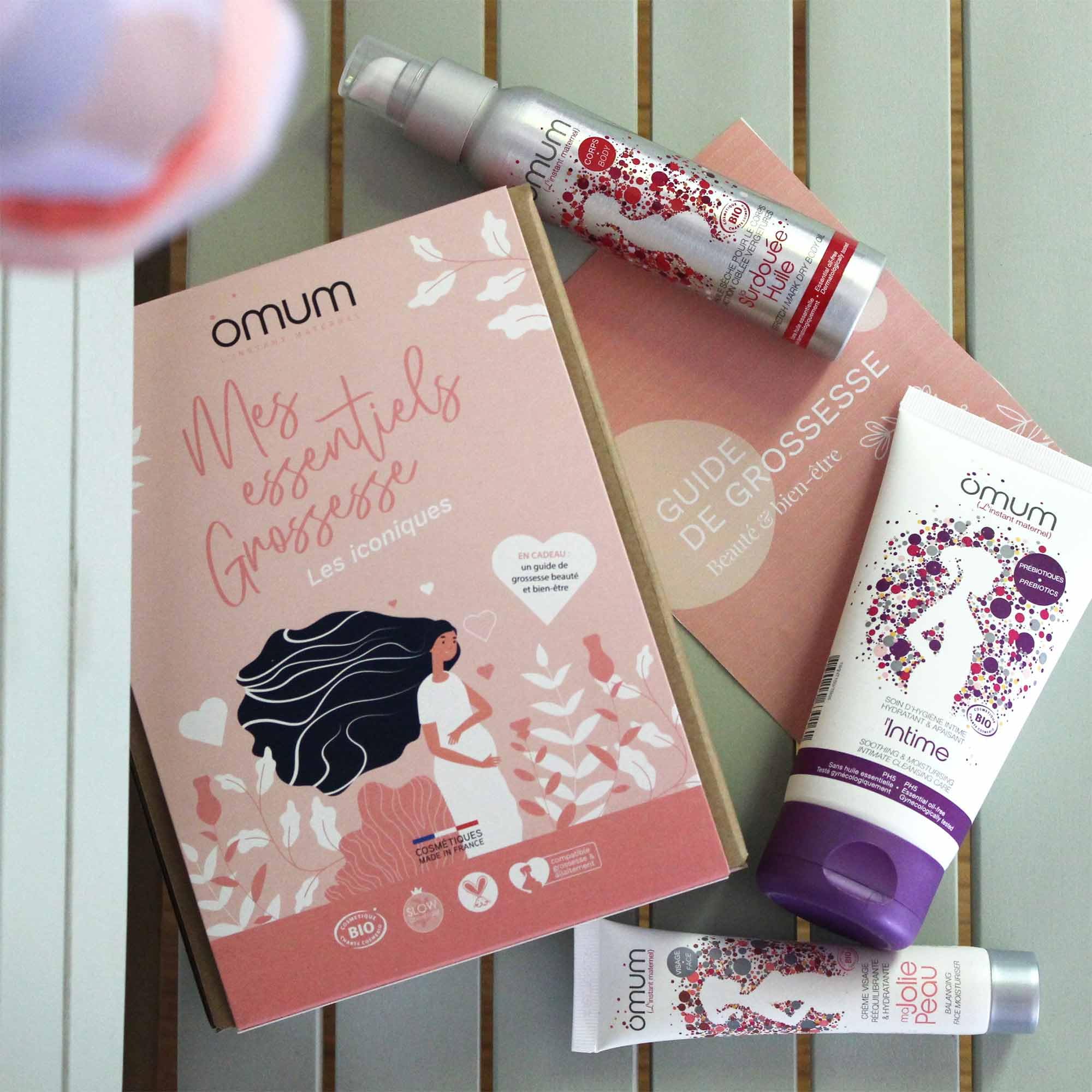 OMUM - Mes Essentiels Grossesse - 1 huile sèche pour le corps La Surdouée + 1 crème visage Ma Jolie Peau + 1 gel nettoyant & hydratant L'Intime - Vegan & Bio - Kit femmes enceintes