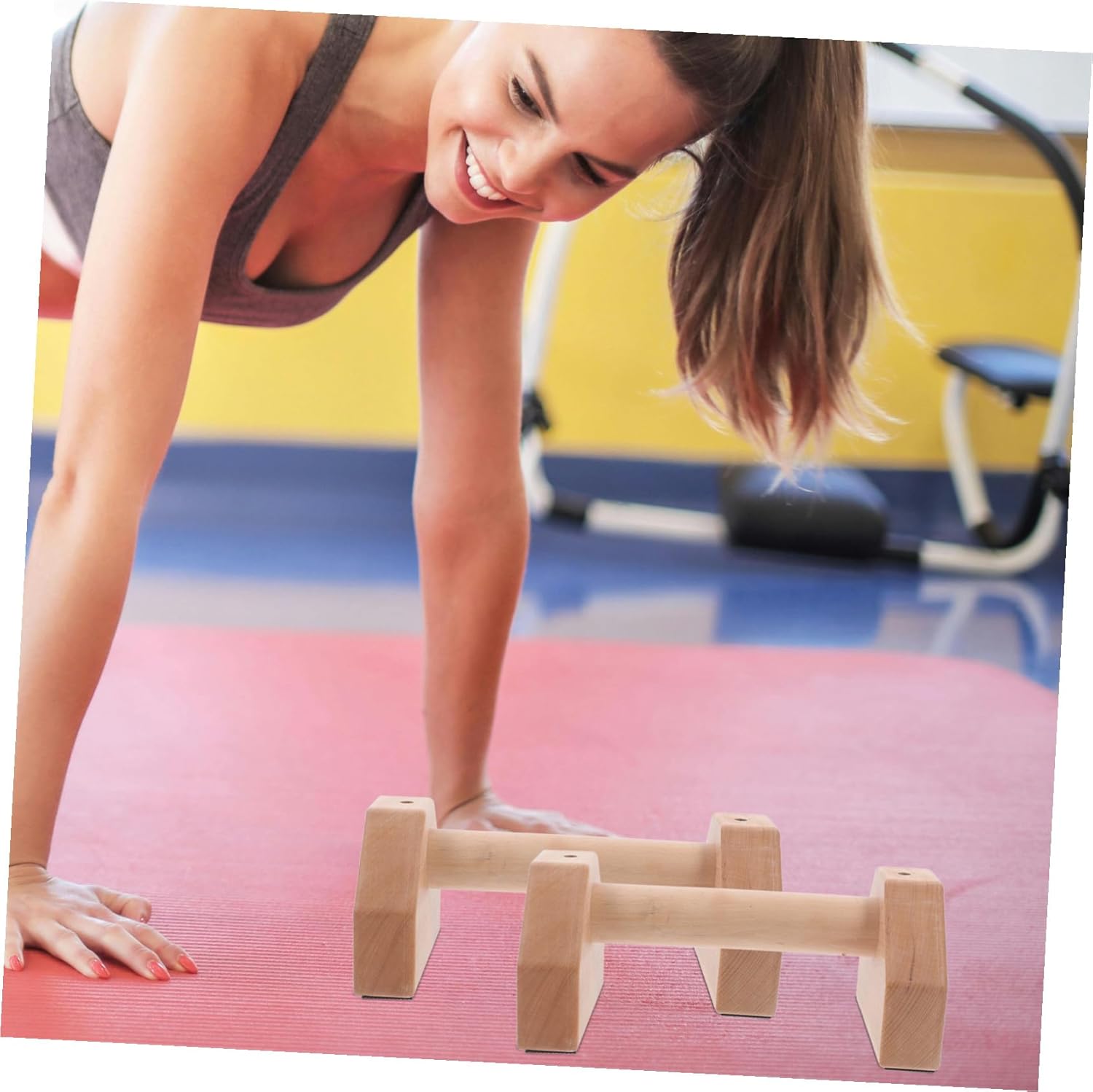 Generic 2 Pcs Ergonomic Wooden Pushup Handles with Anti-slip Bottom Lightweight Portable Pushup Bars for Strength Training Indoor and Outdoor Fitness Accessory with Strong Weight Capacity