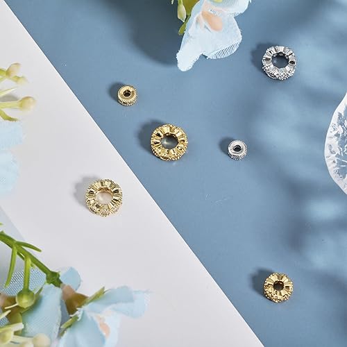 Miniatura 4 de CHGCRAFT 12 cuentas espaciadoras de circonita cúbica de 6 estilos, cuentas espaciadoras de latón, redondas y planas con diamantes de imitación para