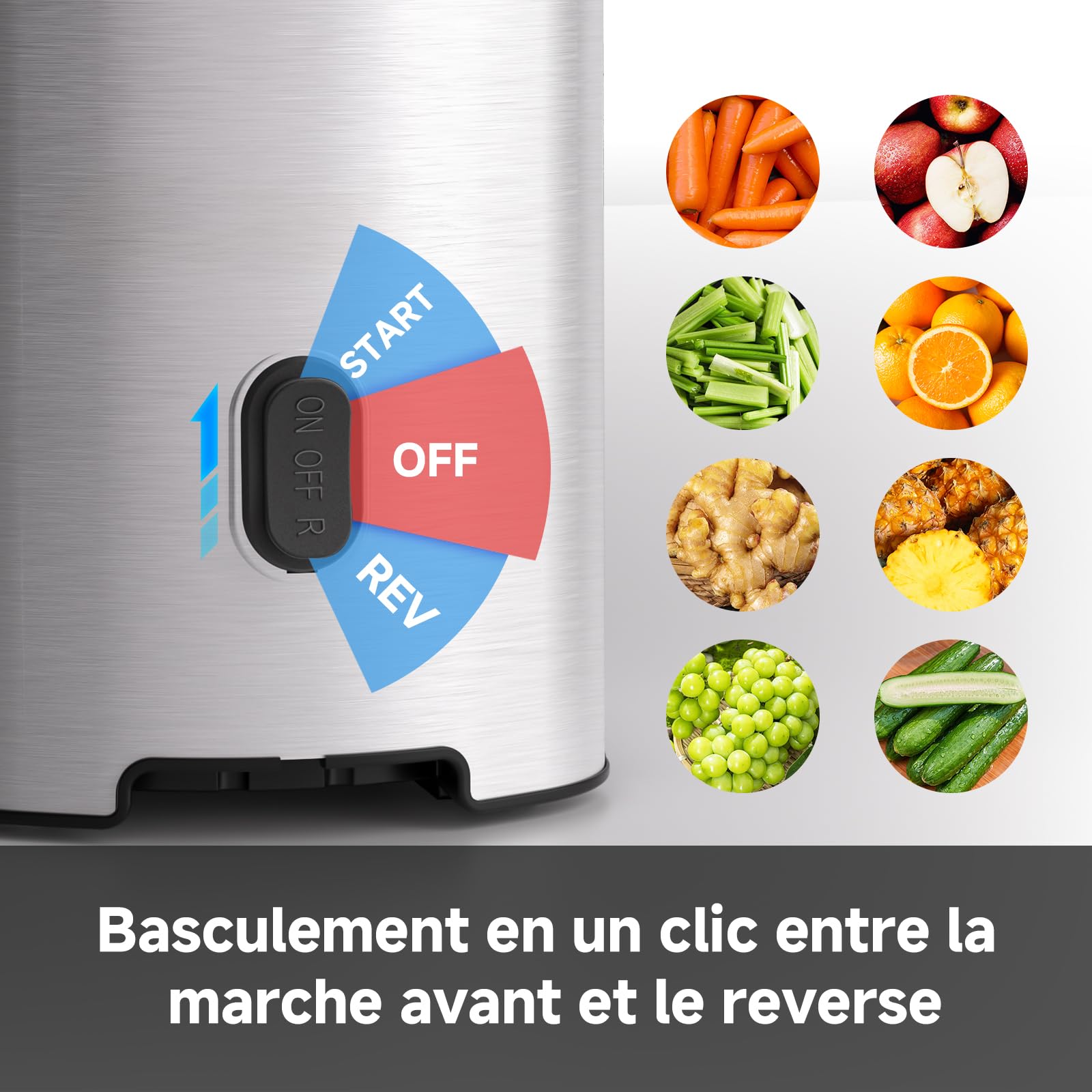 AMZCHEF 120MM Slow Juicer Machine à Jus de Fruits et Légumes Extracteur Vertical Argent