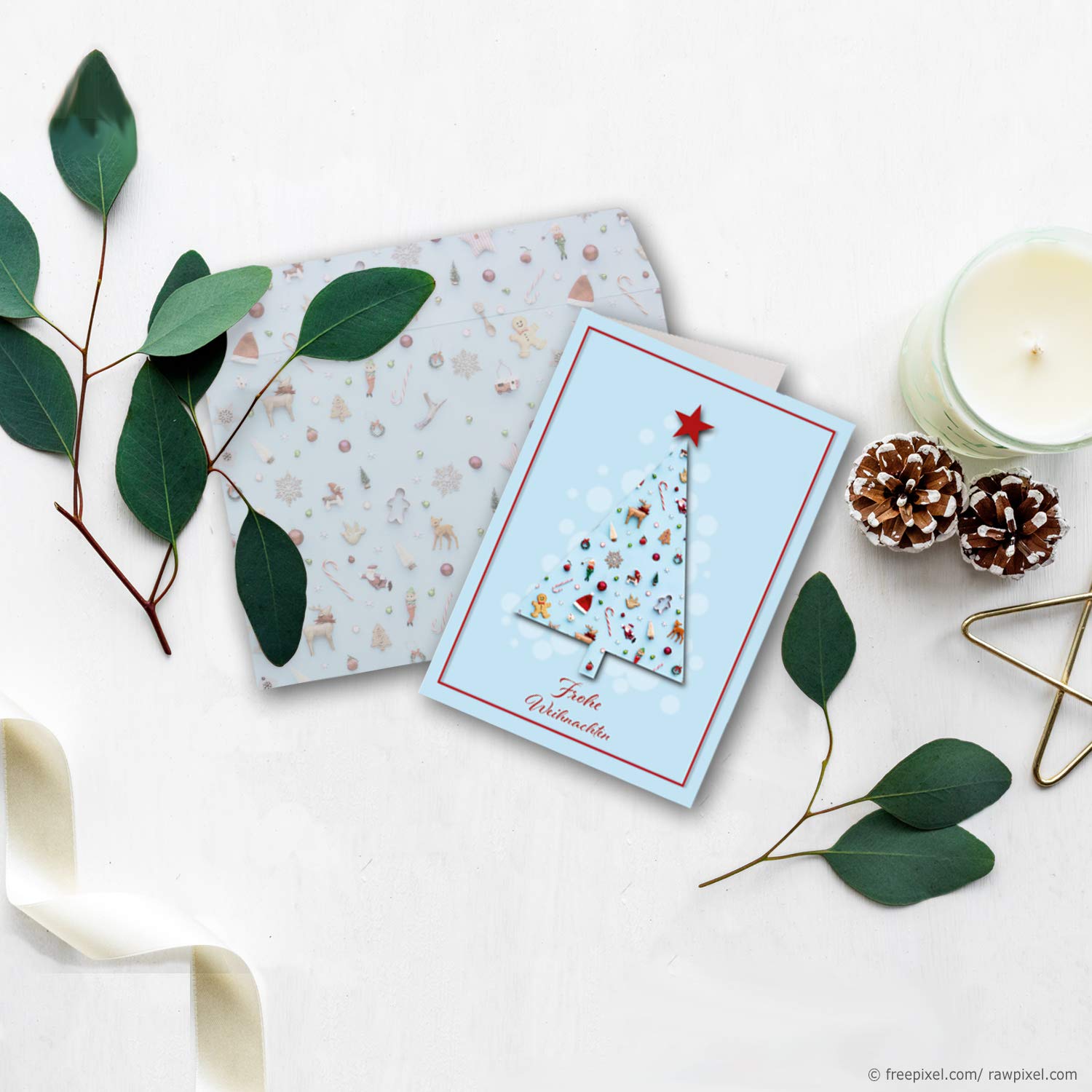 beriluDesign® - Biglietti di Natale con buste (set da 15) – Biglietti pieghevoli con motivo albero di Natale per i migliori auguri di Natale – Buon Natale