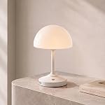 Dawnwake Table Lamp Cordless Mushroom Lamp, Bedside Lamps Small Lamp for Bedroom Living Room, 5000mAh Rechargeable Lamp Touch Desk Lamp, Walnut Wood Grain Finish