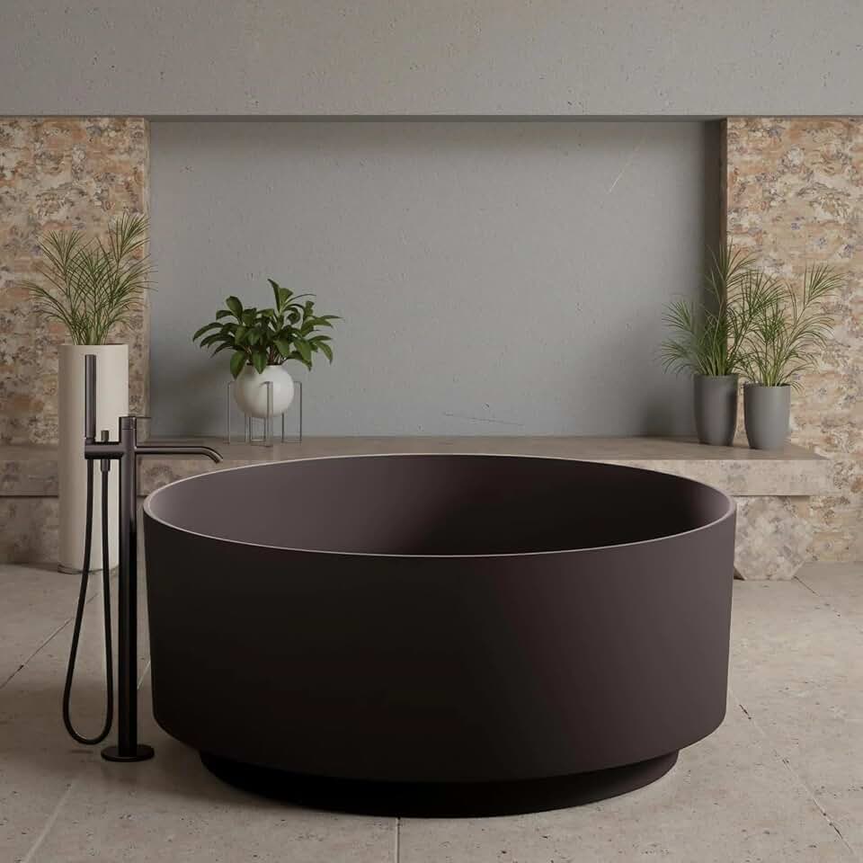 Freestanding Bathtubs - 49IN Modern Bathtub with Round Simple Style, Soaking Tub with Overflow and Drain for Bathroom, Brown