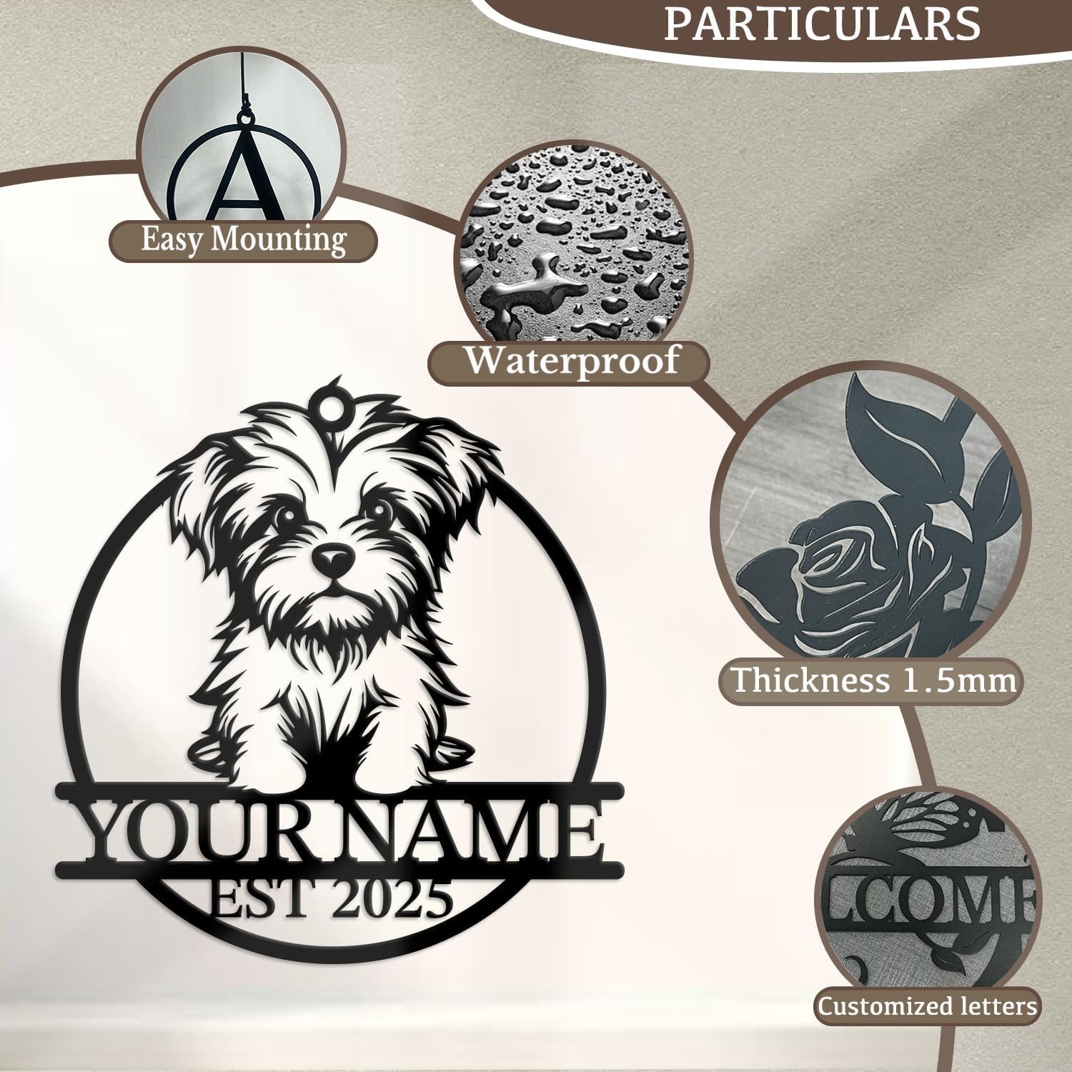 Personalized Customize Name Pet Dog Wind Chime, Metal Iron 37 Inch Outdoor Memorial Gift for Garden Yard Patio Home Decor, Black (Style J)