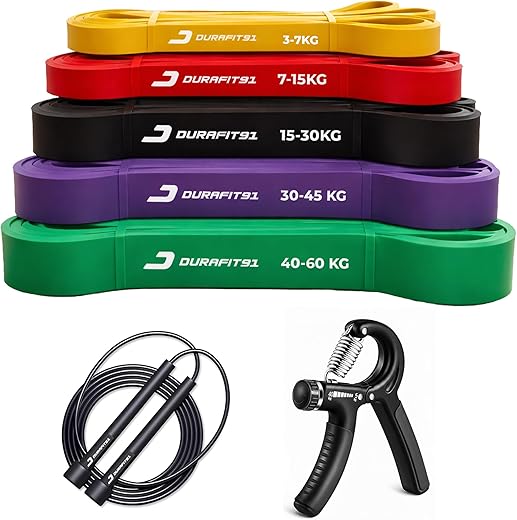 Durafit91™ Natural Latex Heavy Resistance Bands Set (Pack of 5) – Pull-Up Assist, Strength Training, Stretching & Toning L