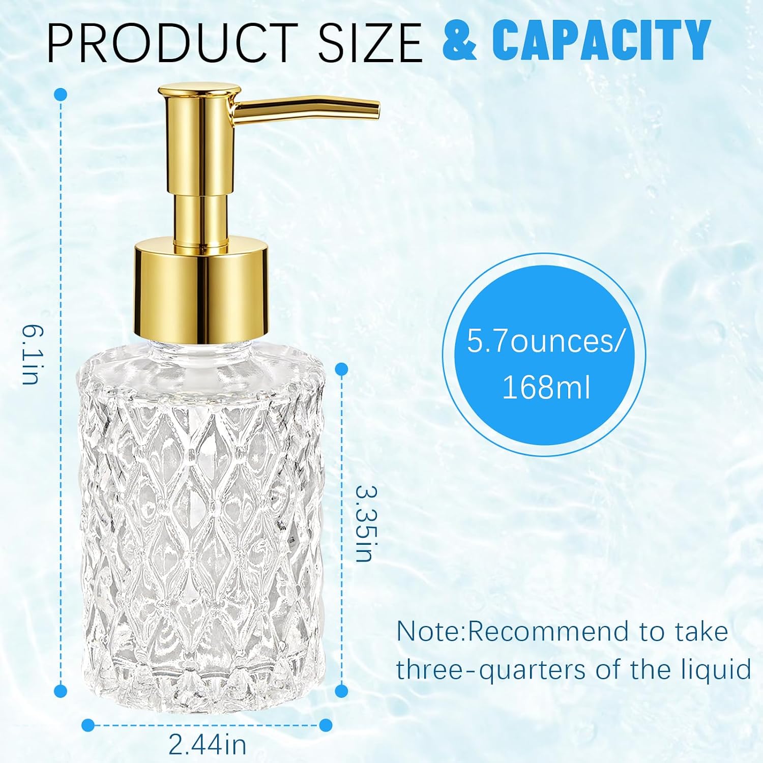 Soap Dispenser Bathroom, Glass Hand Soap Dispenser with Gold Pump