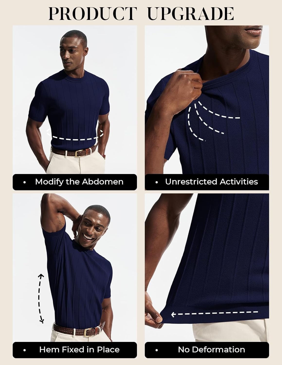 PJ PAUL JONES Mens T-Shirts Short Sleeve Crewneck Knit Texture Shirt Fashion Casual Stretch Tee Shirts - Image 4