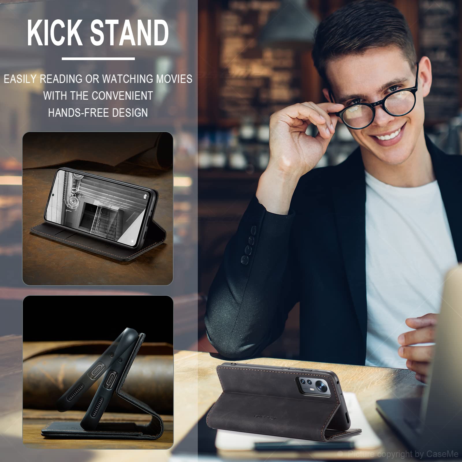 Per Xiaomi-12 / 12X, portafoglio in pelle PU Flip Folio Stand View Cover libro antiurto con slot per carte di credito, chiusura magnetica, parlare con coperchio anteriore chiuso (blu