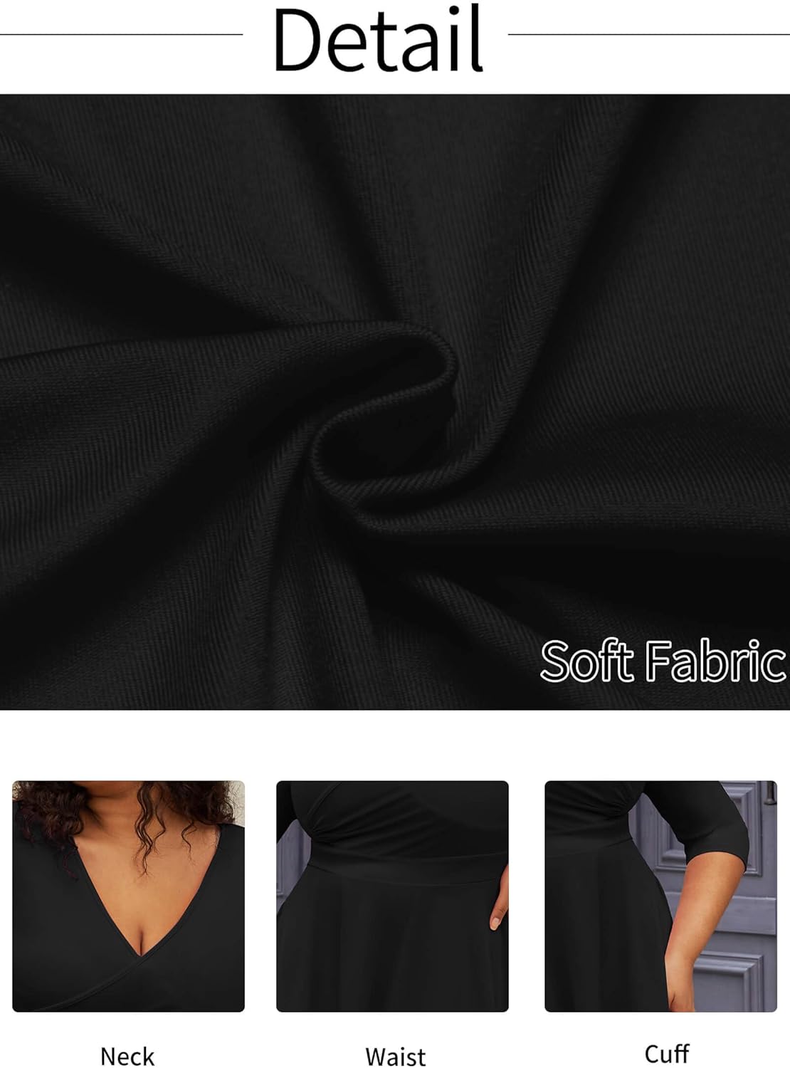 CLOCOR Women's Plus Size Midi Dress 3/4 Sleeve A-Line Swing Dress V Neck Flowy Casual Dresses - Image 5