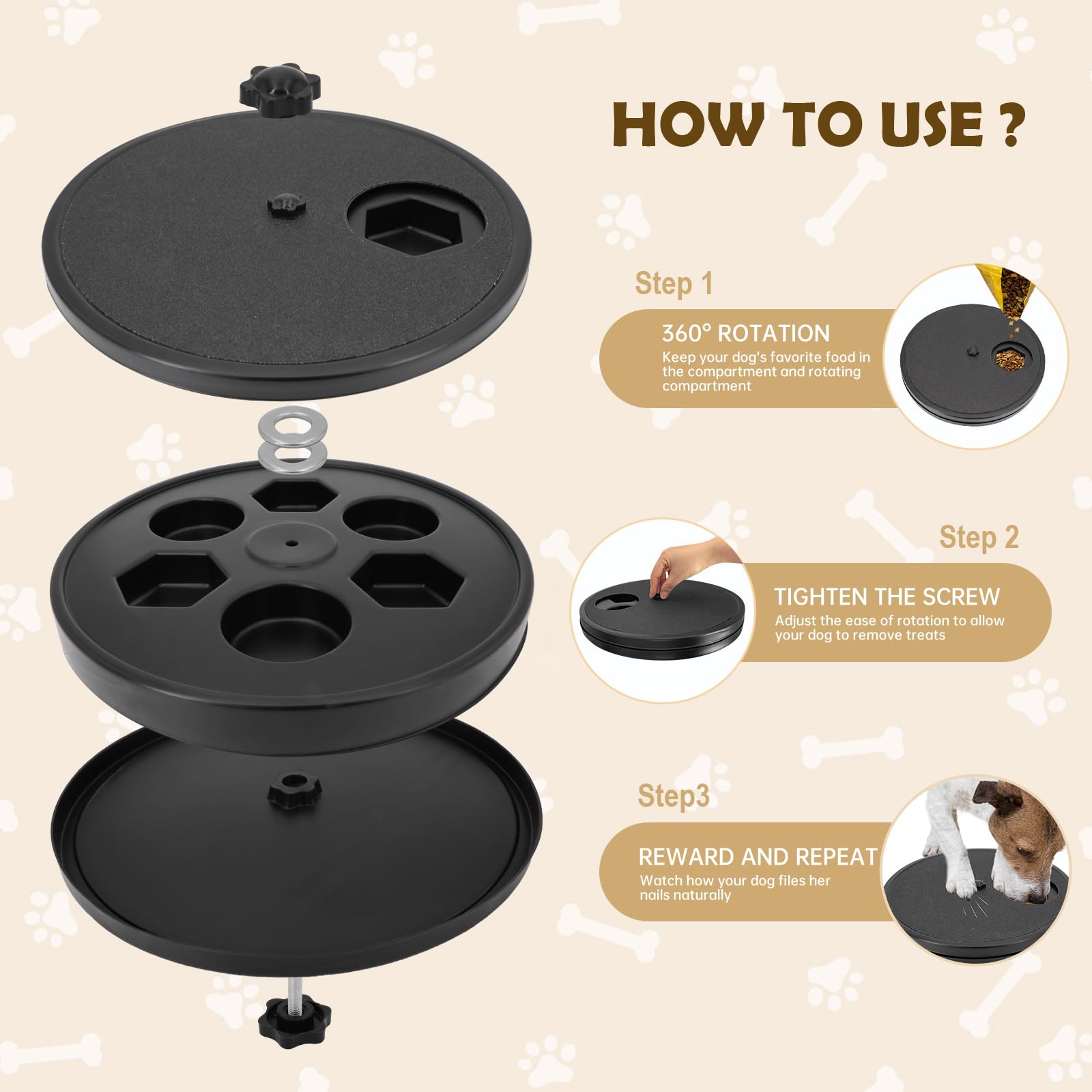Tappetino per Unghie per Cani 3 in 1 – Lima e Grattugia Rotante con Scatola per Premi – Accessorio per la Cura delle Zampe Antiscivolo – Gioco Educativo Anti-Stress per Cani Piccoli e Grandi