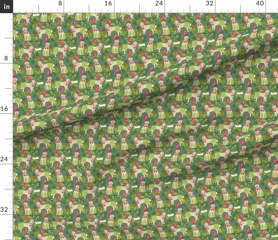Spoonflower Fabric - Golden Retriever Dogs Summer Tropical Medium Green Dancer Beach Pet Printed on Petal Signature Cotton Fabric by The Yard - Sewing Quilting Apparel Crafts Decor