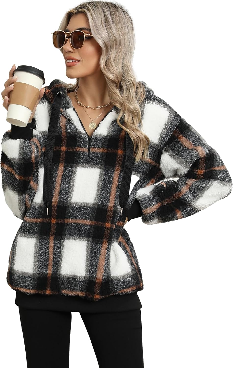 Yanekop Womens Fuzzy Fleece Pullover Oversized Sherpa Jacket Half Zip Pullover Sweaters Winter Faux Fur Jacket Coat - Image 3