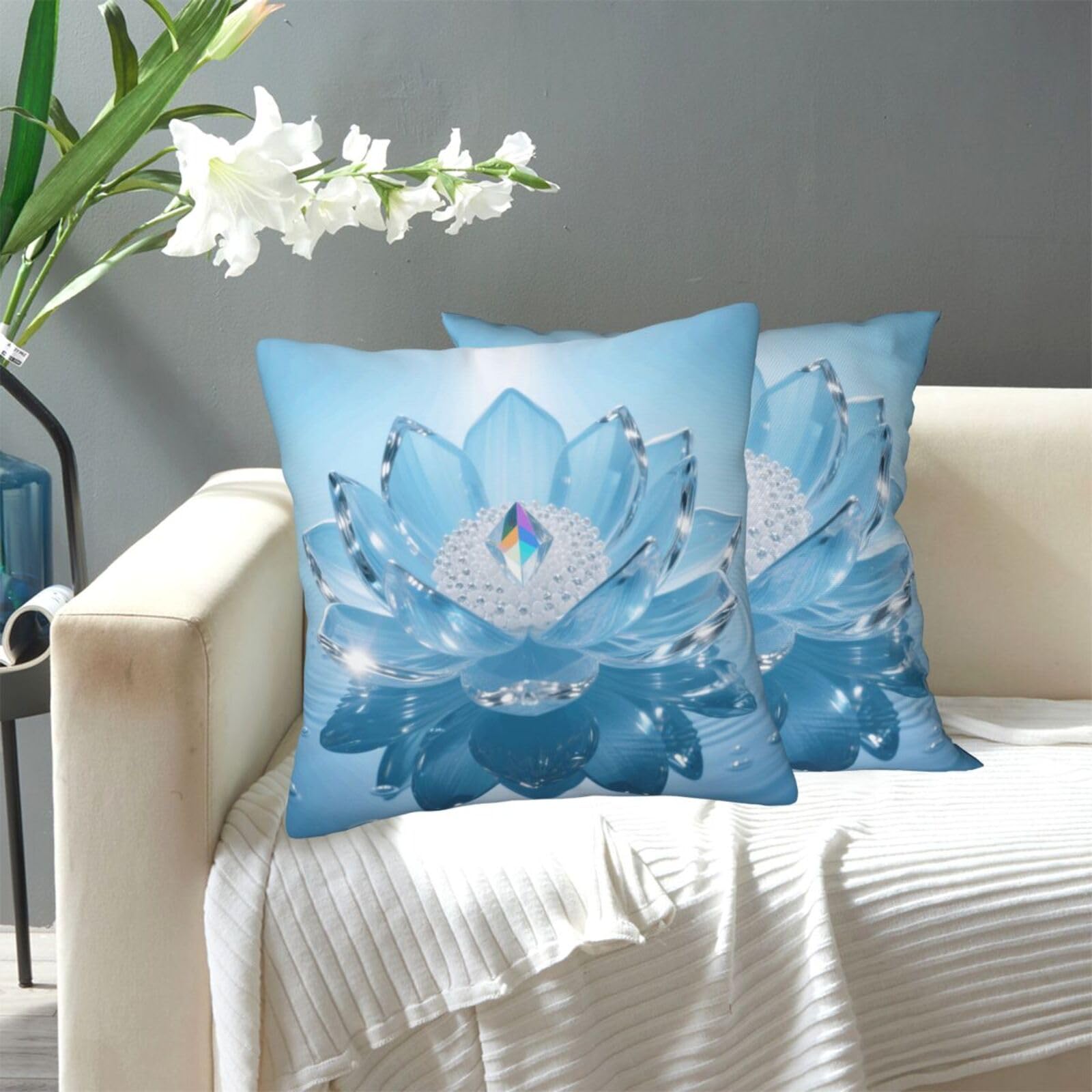 FekiLoot Decorative Throw Pillow Covers Modern Farmhouse Pillowcase Double Sided Cozy Cushion Cover for Sofa Couch Bed 16"X16" Lotus Flower