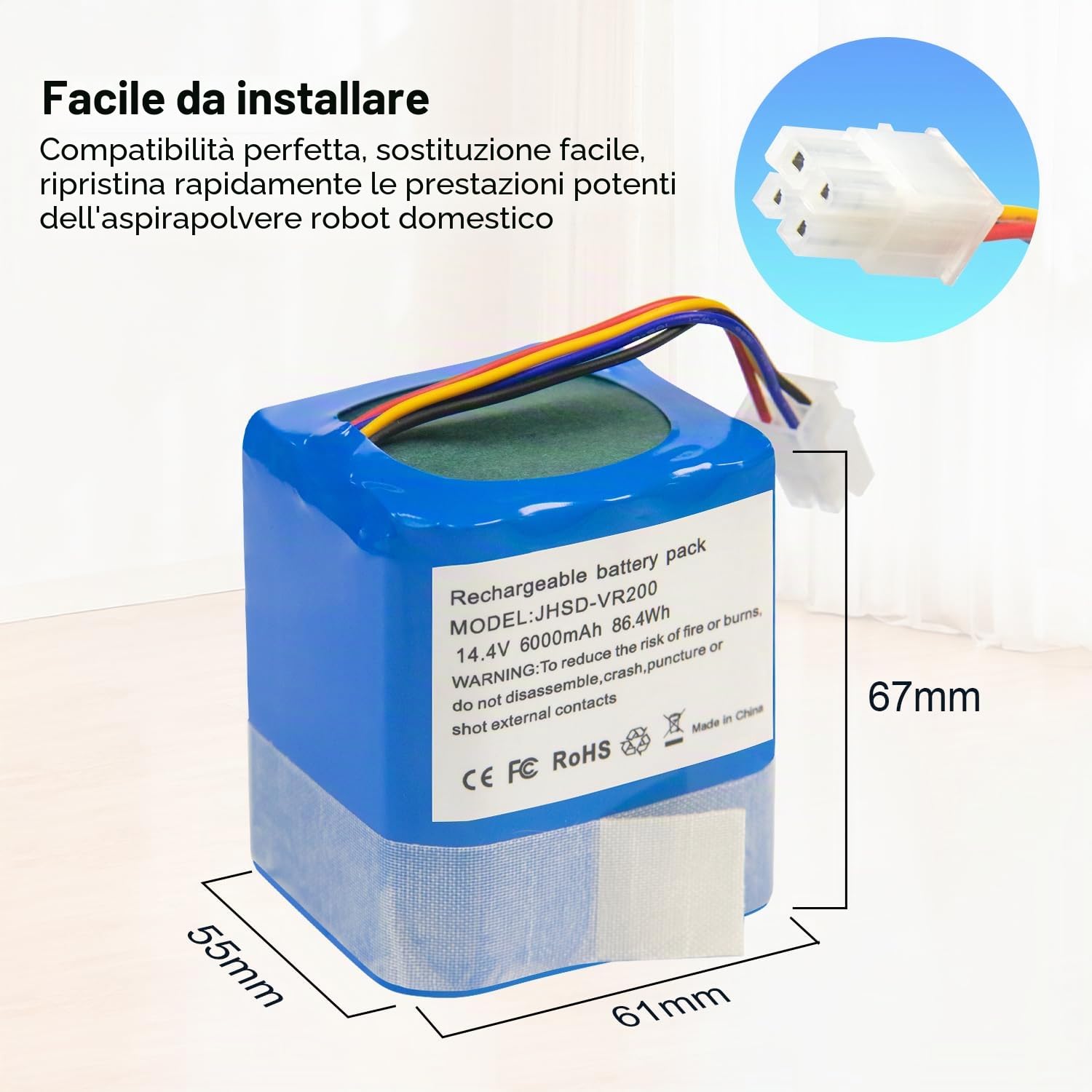 Batteria 6000 mAh compatibile con aspirapolvere Vorwerk Folletto VR200 Home Cleaner Robot domestico