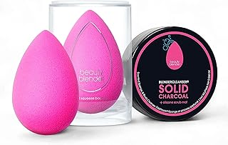 Original Pink Beauty Blender Makeup Sponge & Blendercleanser Solid Charcoal Sponge & Brush Cleanser + Silicone Scrub Mat Charcoal